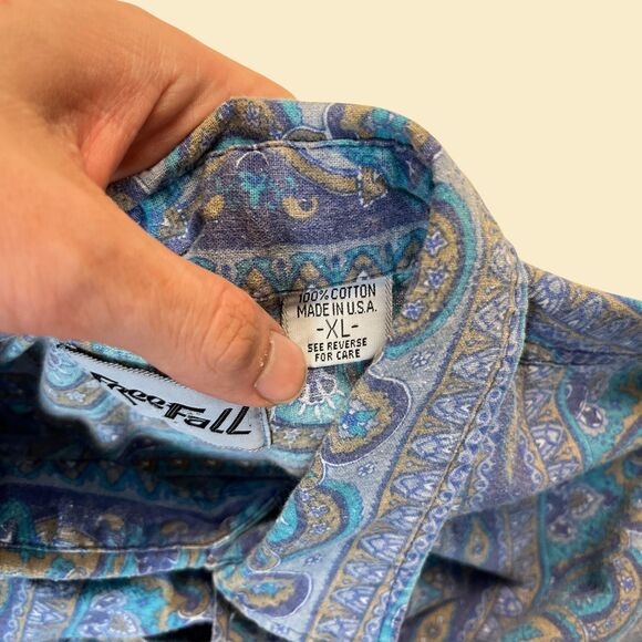 Abstract 90s mens XL shirt by FreeFall, vintage teal & purple short sleeve top - Picture 4 of 8